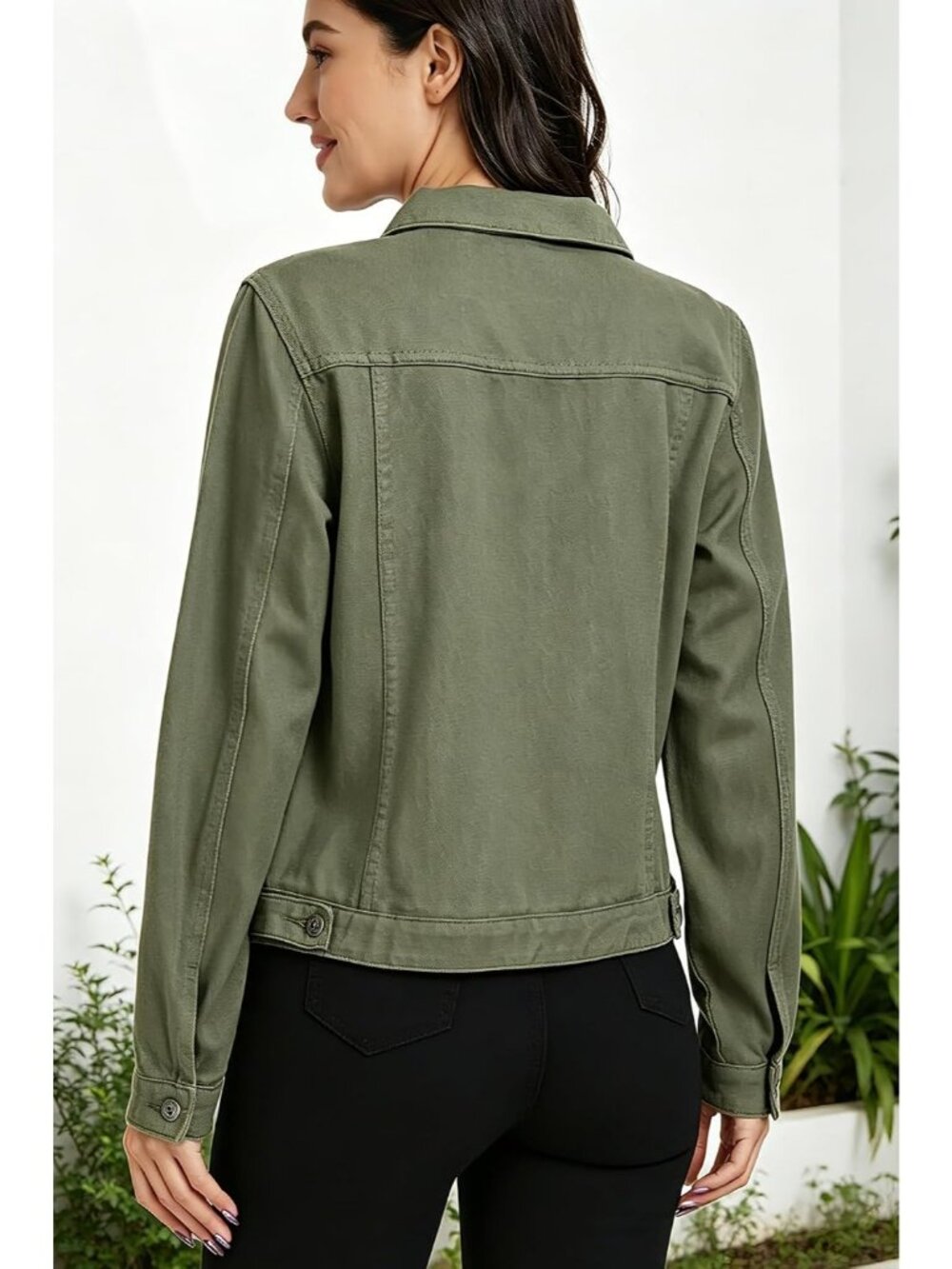 Women's Green Jean Basic Long Sleeve Button Down Denim Jackets Daily Wear - Picture 5 of 5